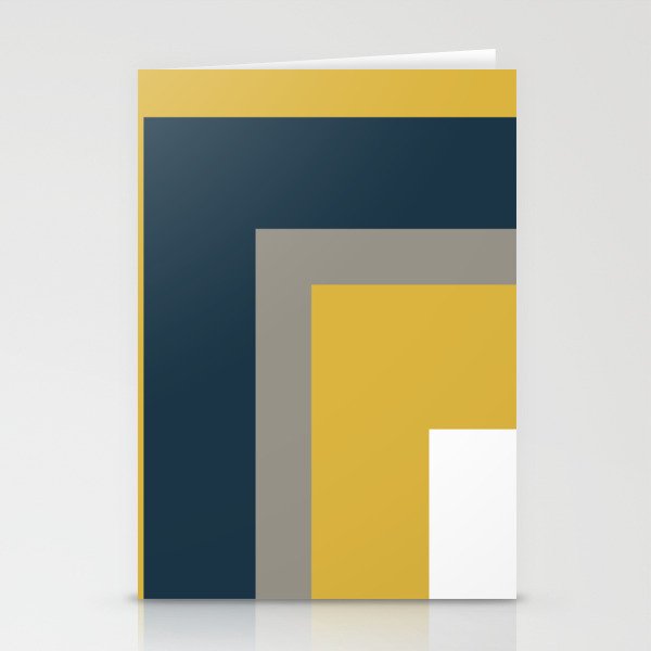 Half Frame Minimalist Pattern in Deep Mustard Yellow, Navy Blue, Gray, and White Stationery Card Gallery Image 1