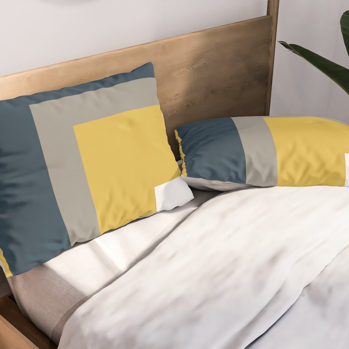 Half Frame Minimalist Pattern in Deep Mustard Yellow, Navy Blue, Gray, and White Pillow Sham Gallery Image 2