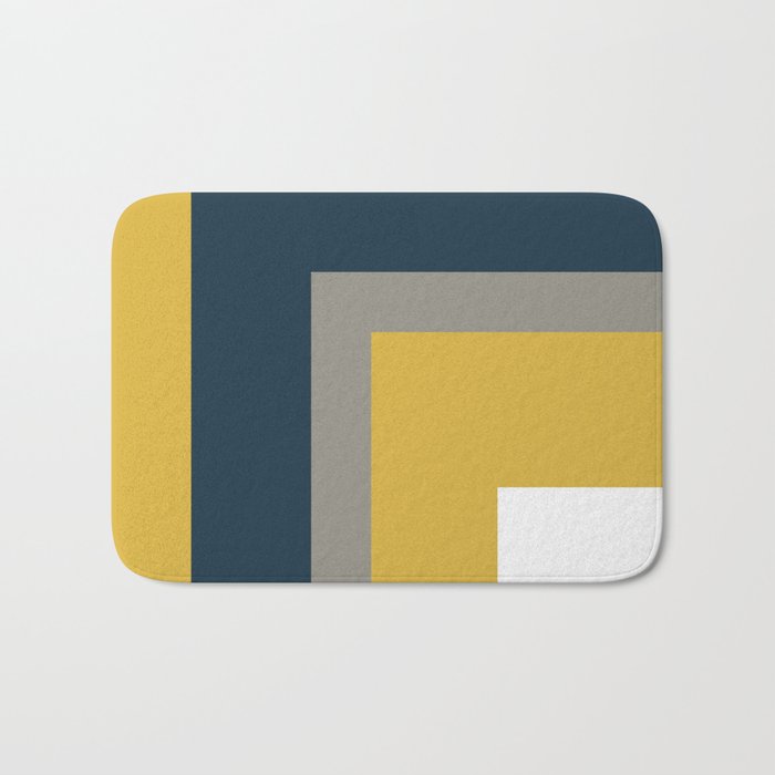 Half Frame Minimalist Pattern in Deep Mustard Yellow, Navy Blue, Gray, and White Bath Mat Gallery Image 1