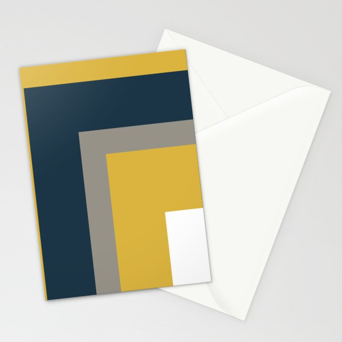 Half Frame Minimalist Pattern in Deep Mustard Yellow, Navy Blue, Gray, and White Stationery Card Gallery Image 2