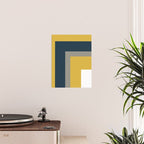 Half Frame Minimalist Pattern in Deep Mustard Yellow, Navy Blue, Gray, and White Poster Gallery Image 2