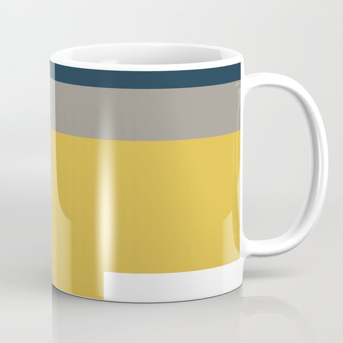 Half Frame Minimalist Pattern in Deep Mustard Yellow, Navy Blue, Gray, and White Coffee Mug Gallery Image 1