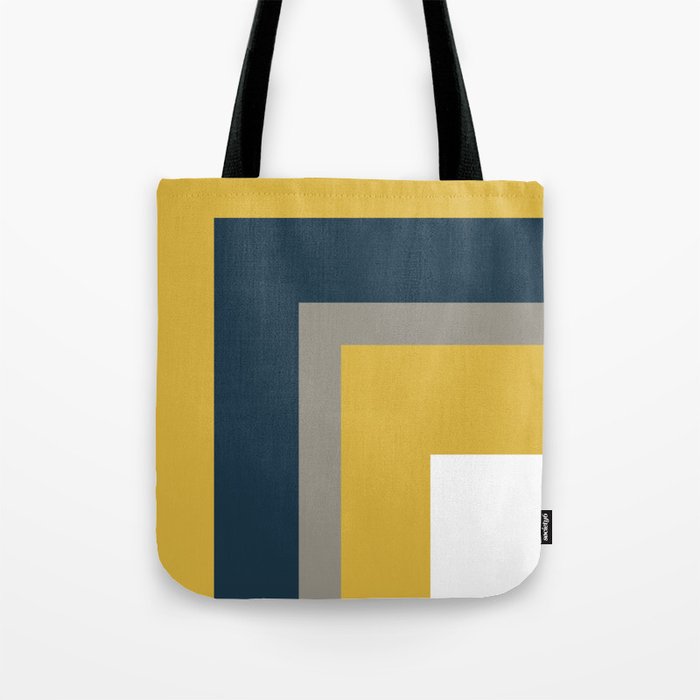 Half Frame Minimalist Pattern in Deep Mustard Yellow, Navy Blue, Gray, and White Tote Bag Gallery Image 1