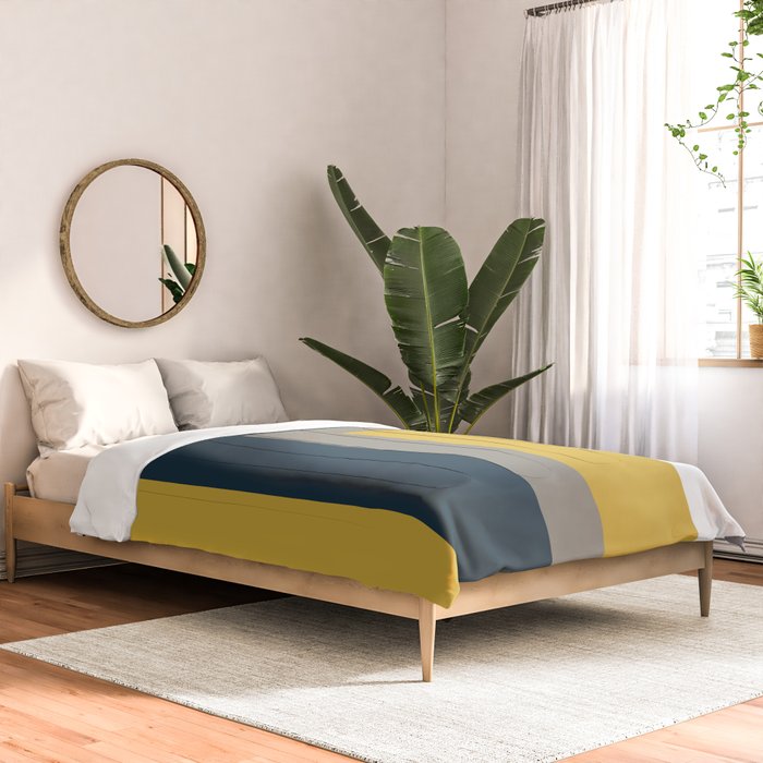 Half Frame Minimalist Pattern in Deep Mustard Yellow, Navy Blue, Gray, and White Comforter Gallery Image 2