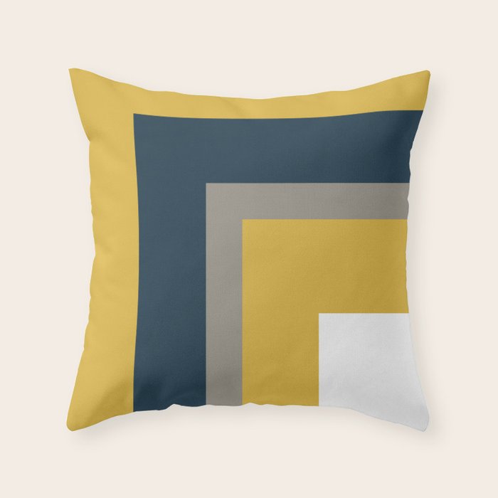 Half Frame Minimalist Pattern in Deep Mustard Yellow, Navy Blue, Gray, and White Throw Pillow Gallery Image 6