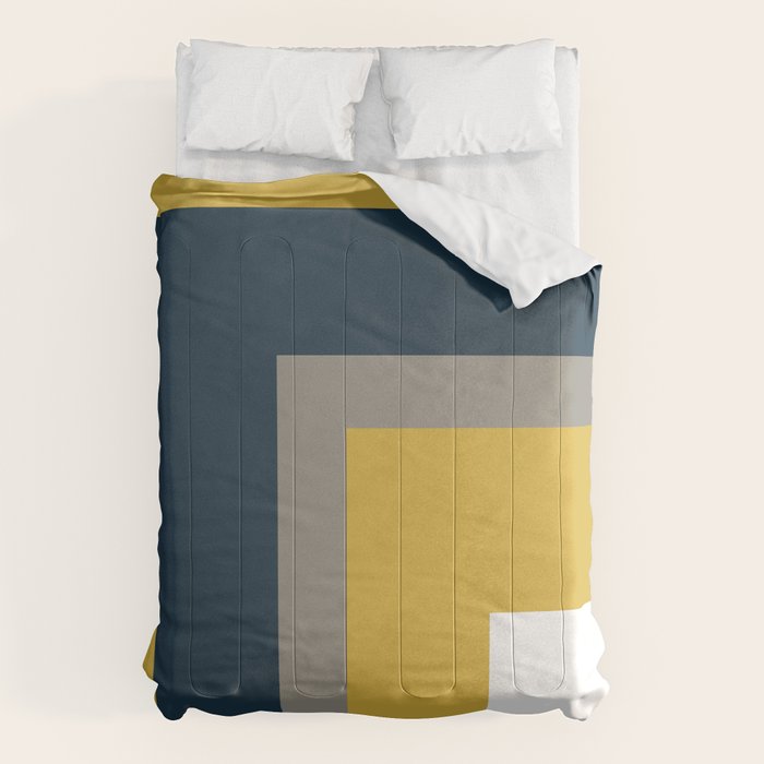 Half Frame Minimalist Pattern in Deep Mustard Yellow, Navy Blue, Gray, and White Comforter Gallery Image 6