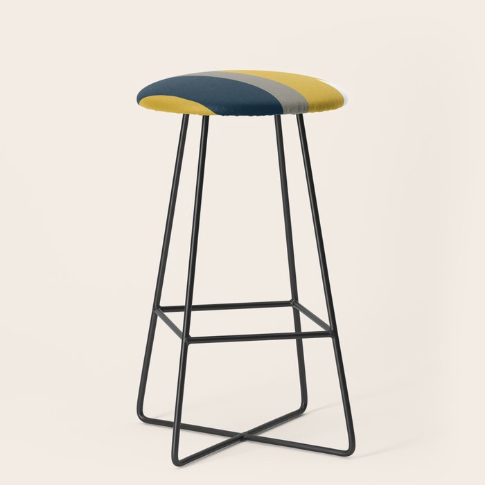 Half Frame Minimalist Pattern in Deep Mustard Yellow, Navy Blue, Gray, and White Stool Gallery Image 1
