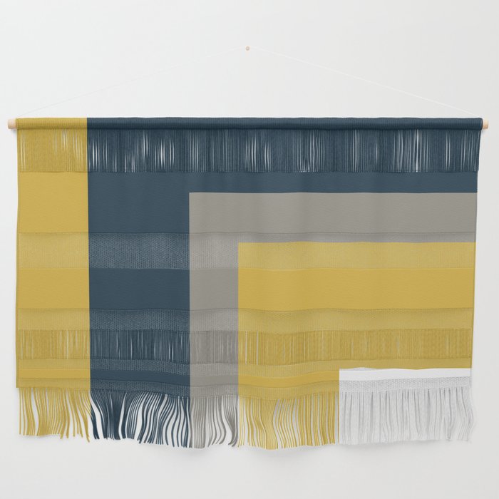 Half Frame Minimalist Pattern in Deep Mustard Yellow, Navy Blue, Gray, and White Wall Hanging Gallery Image 1