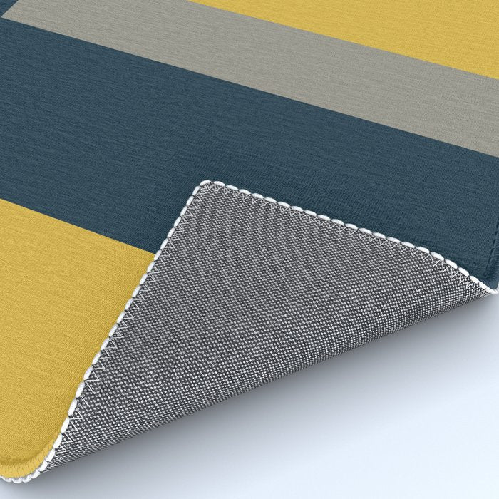 Half Frame Minimalist Pattern in Deep Mustard Yellow, Navy Blue, Gray, and White Rug Gallery Image 4