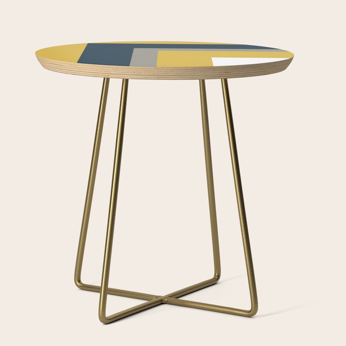 Half Frame Minimalist Pattern in Deep Mustard Yellow, Navy Blue, Gray, and White Side Table Gallery Image 1
