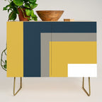 Half Frame Minimalist Pattern in Deep Mustard Yellow, Navy Blue, Gray, and White Credenza Gallery Image 1
