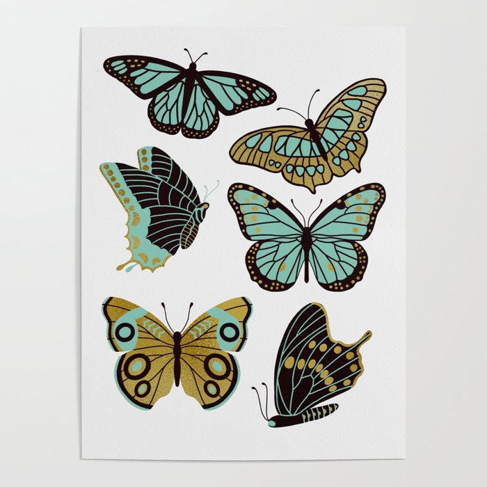Texas Butterflies - Mint and Gold Poster Gallery Image 1