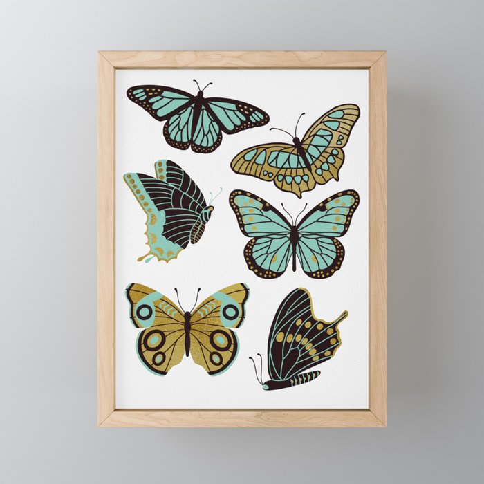 Texas Butterflies - Mint and Gold Mini Art Print Gallery Image 1