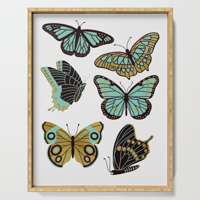Texas Butterflies - Mint and Gold Serving Tray Gallery Image 1