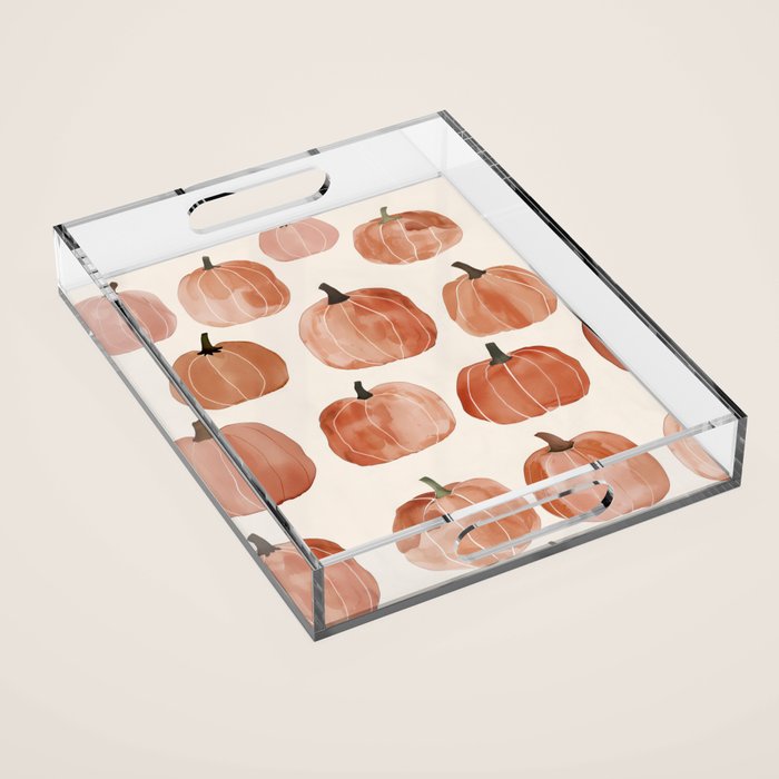 Boho Autumn Cute Pumpkins Cozy Fall Watercolor Illustration Acrylic Tray Gallery Image 1