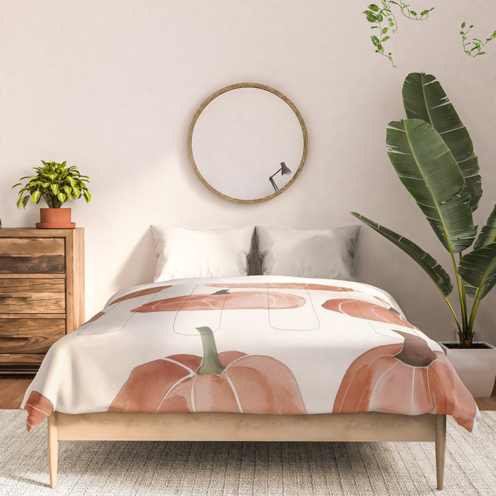 Boho Autumn Cute Pumpkins Cozy Fall Watercolor Illustration Comforter Gallery Image 3