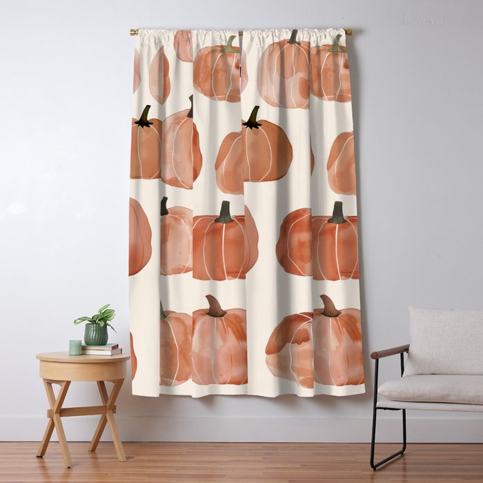 Boho Autumn Cute Pumpkins Cozy Fall Watercolor Illustration Window Curtain Gallery Image 1