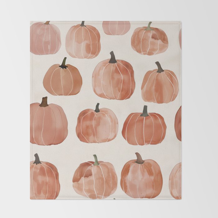 Boho Autumn Cute Pumpkins Cozy Fall Watercolor Illustration Throw Blanket Gallery Image 2