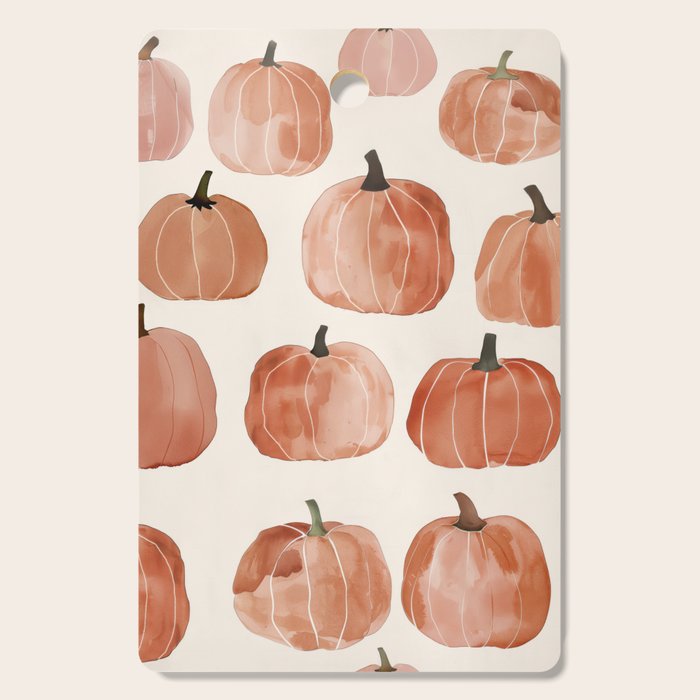 Boho Autumn Cute Pumpkins Cozy Fall Watercolor Illustration Cutting Board Gallery Image 1