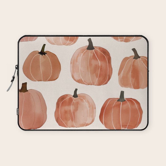 Boho Autumn Cute Pumpkins Cozy Fall Watercolor Illustration Laptop Sleeve Gallery Image 1