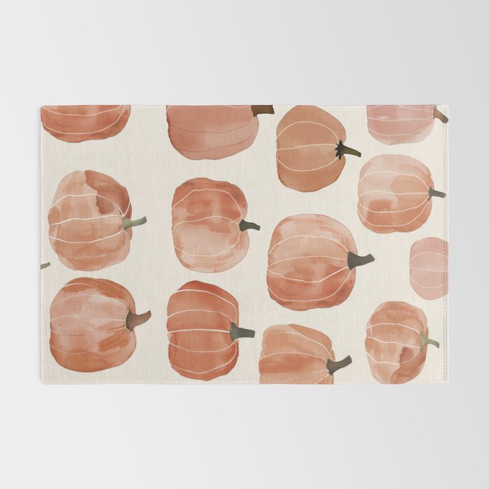 Boho Autumn Cute Pumpkins Cozy Fall Watercolor Illustration Rug Gallery Image 2