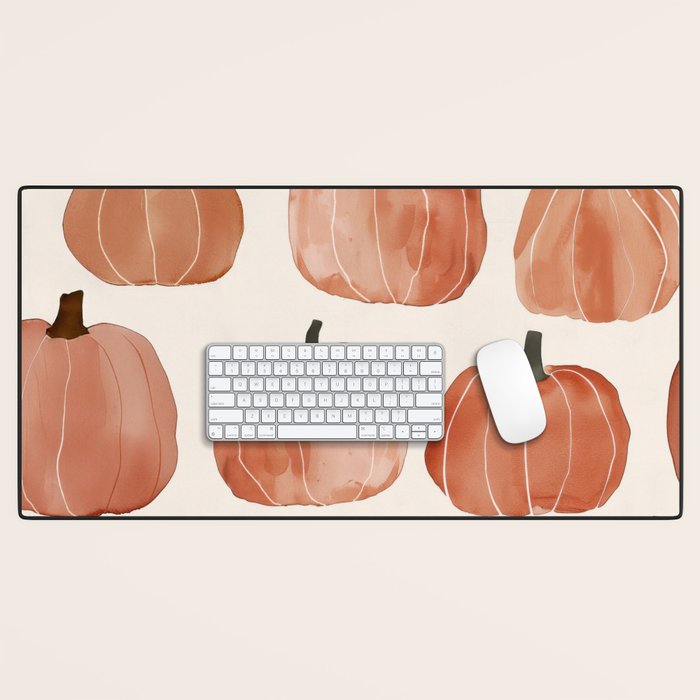 Boho Autumn Cute Pumpkins Cozy Fall Watercolor Illustration Desk Mat Gallery Image 1