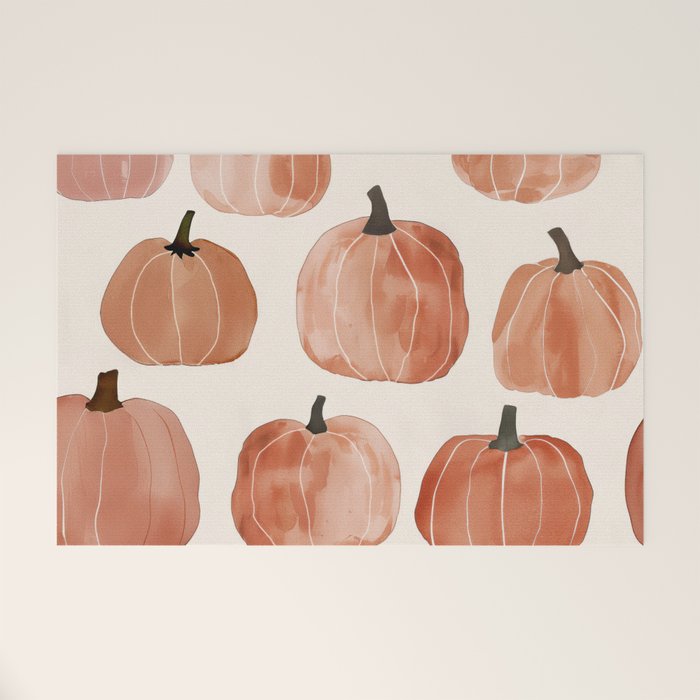 Boho Autumn Cute Pumpkins Cozy Fall Watercolor Illustration Welcome Mat Gallery Image 1