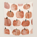 Boho Autumn Cute Pumpkins Cozy Fall Watercolor Illustration Wall Tapestry Gallery Image 4