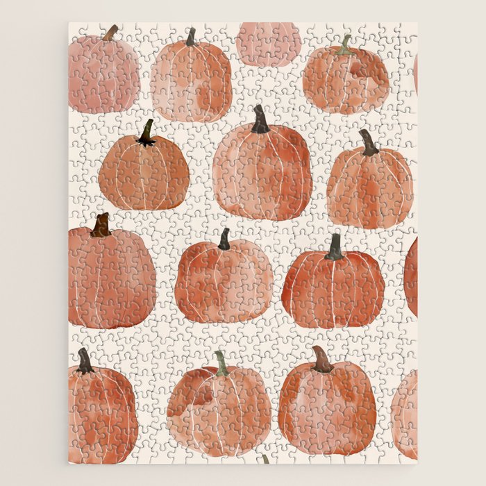 Boho Autumn Cute Pumpkins Cozy Fall Watercolor Illustration Jigsaw Puzzle Gallery Image 1