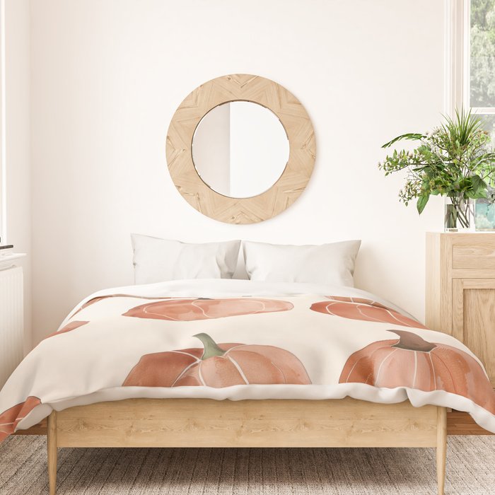 Boho Autumn Cute Pumpkins Cozy Fall Watercolor Illustration Duvet Cover Gallery Image 3