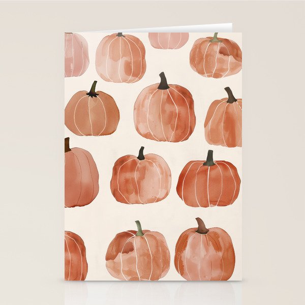 Boho Autumn Cute Pumpkins Cozy Fall Watercolor Illustration Stationery Card Gallery Image 2