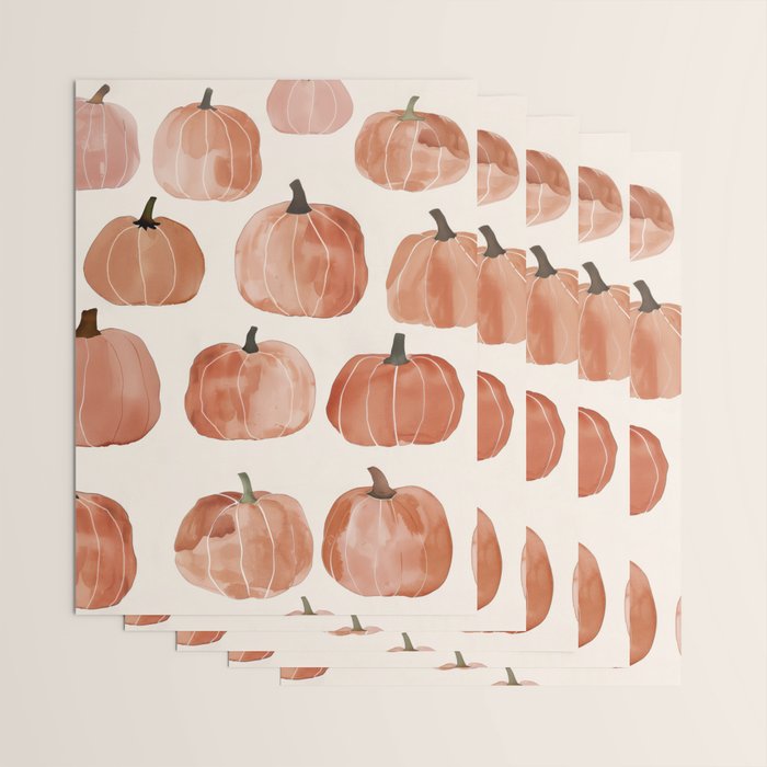 Boho Autumn Cute Pumpkins Cozy Fall Watercolor Illustration Wrapping Paper Gallery Image 3