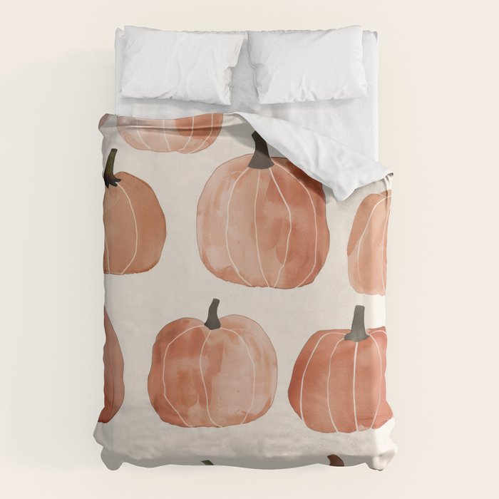Boho Autumn Cute Pumpkins Cozy Fall Watercolor Illustration Duvet Cover Gallery Image 6