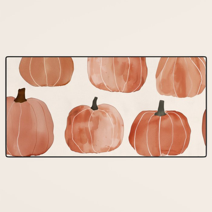 Boho Autumn Cute Pumpkins Cozy Fall Watercolor Illustration Desk Mat Gallery Image 3