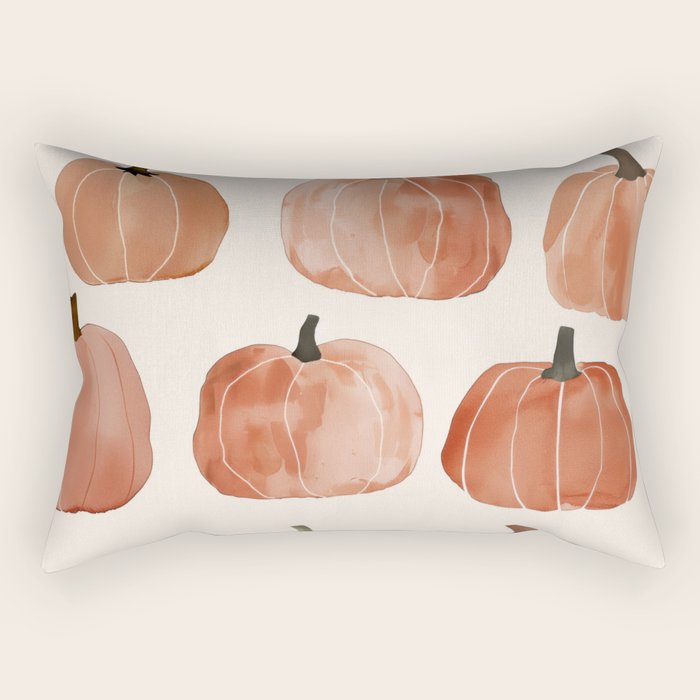 Boho Autumn Cute Pumpkins Cozy Fall Watercolor Illustration Rectangular Pillow Gallery Image 2