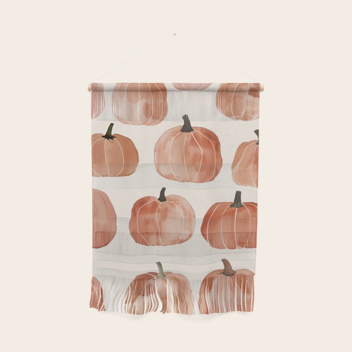 Boho Autumn Cute Pumpkins Cozy Fall Watercolor Illustration Wall Hanging Gallery Image 1