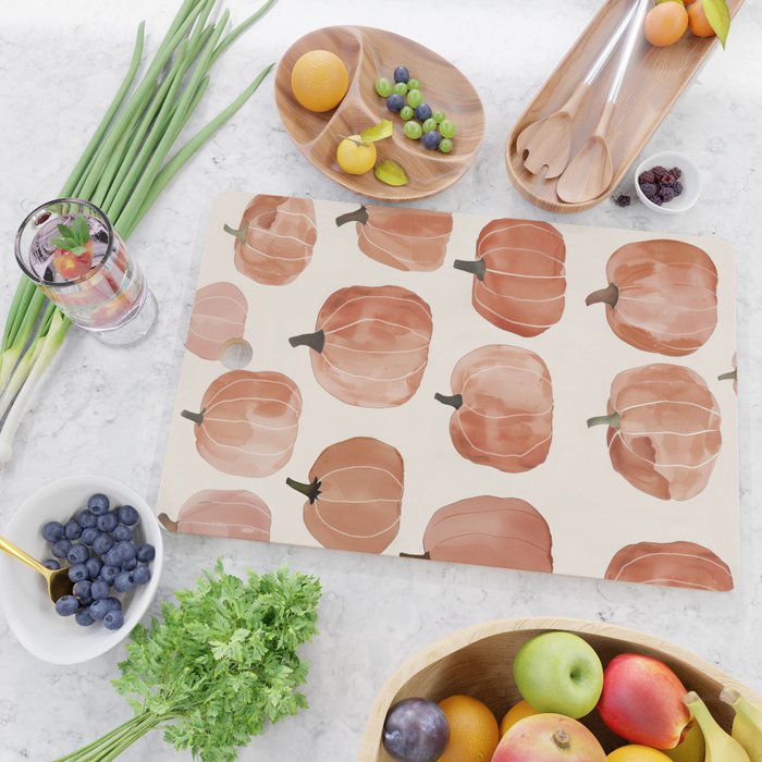 Boho Autumn Cute Pumpkins Cozy Fall Watercolor Illustration Cutting Board Gallery Image 2