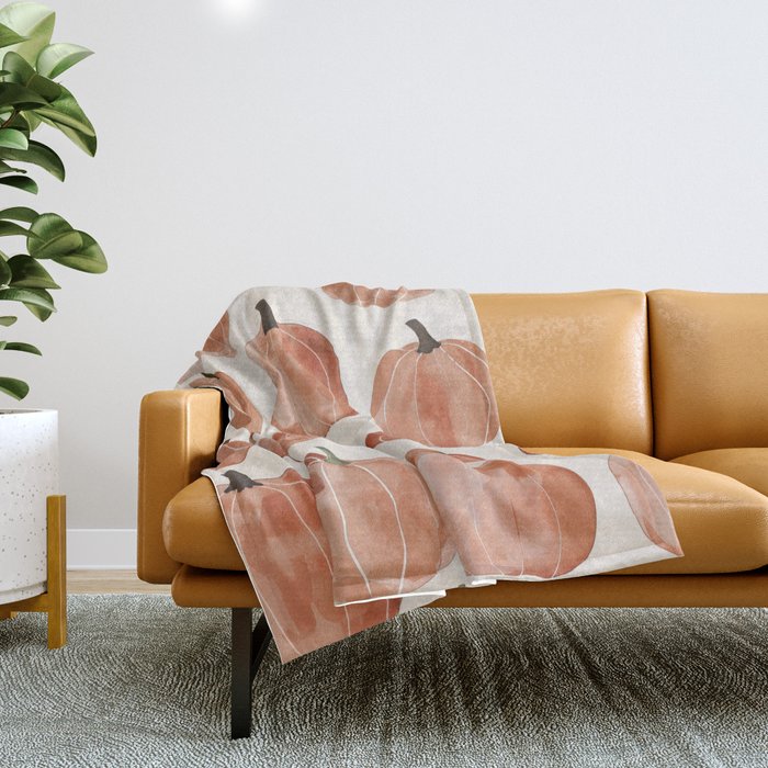 Boho Autumn Cute Pumpkins Cozy Fall Watercolor Illustration Throw Blanket Gallery Image 1