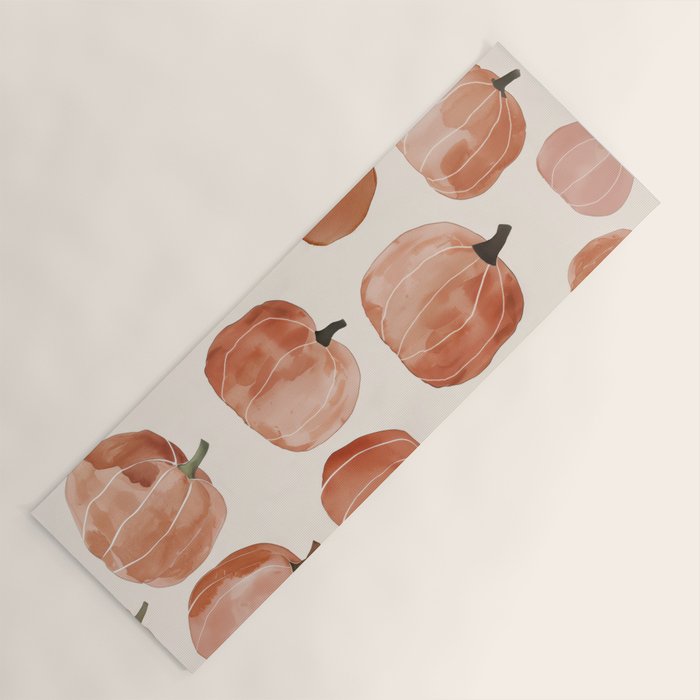 Boho Autumn Cute Pumpkins Cozy Fall Watercolor Illustration Yoga Mat Gallery Image 1