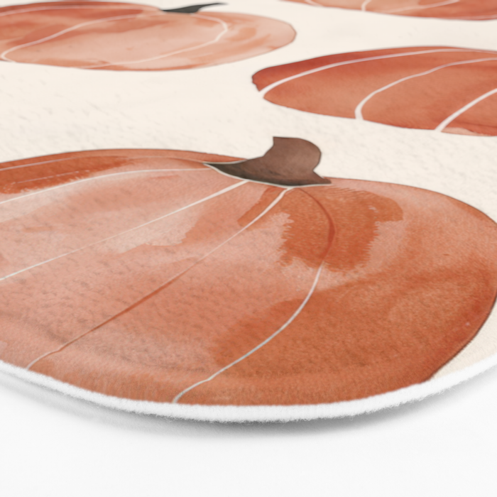 Boho Autumn Cute Pumpkins Cozy Fall Watercolor Illustration Bath Mat Gallery Image 3