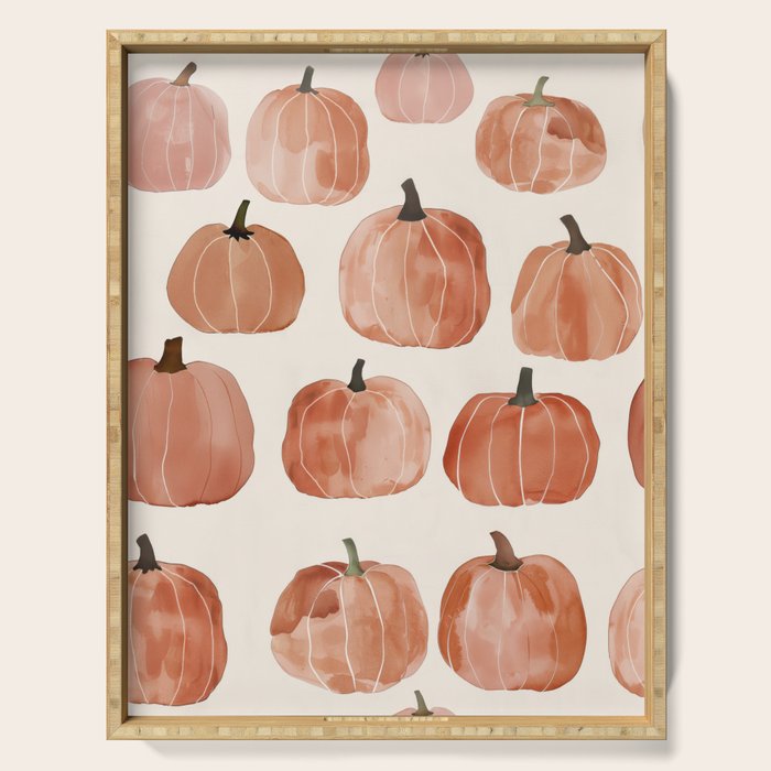 Boho Autumn Cute Pumpkins Cozy Fall Watercolor Illustration Serving Tray Gallery Image 1