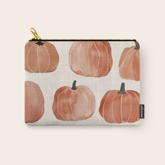 Boho Autumn Cute Pumpkins Cozy Fall Watercolor Illustration Carry All Pouch Gallery Image 1