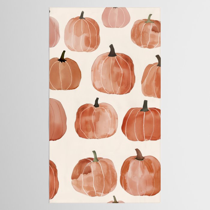 Boho Autumn Cute Pumpkins Cozy Fall Watercolor Illustration Tablecloth Gallery Image 2