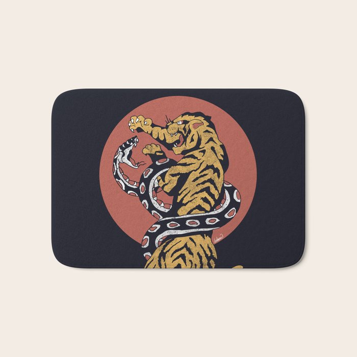 Classic Tattoo Snake vs Tiger Bath Mat Gallery Image 1