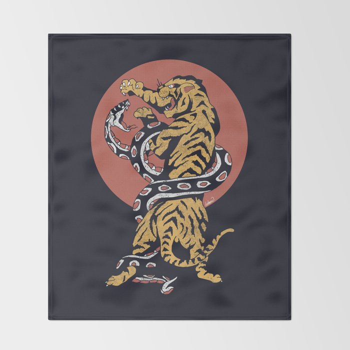Classic Tattoo Snake vs Tiger Throw Blanket Gallery Image 2