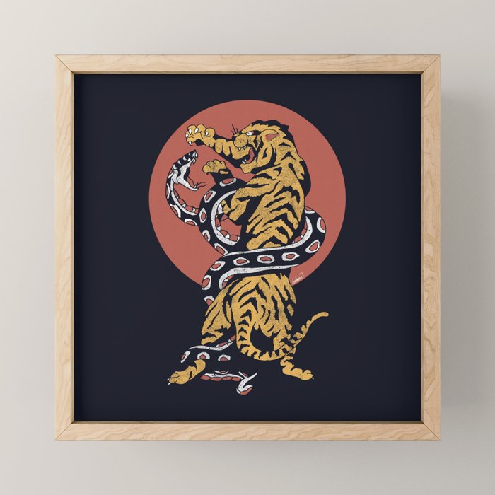 Classic Tattoo Snake vs Tiger Mini Art Print Gallery Image 1