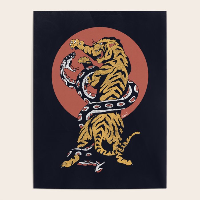 Classic Tattoo Snake vs Tiger Poster Gallery Image 4