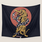 Classic Tattoo Snake vs Tiger Wall Tapestry Gallery Image 4