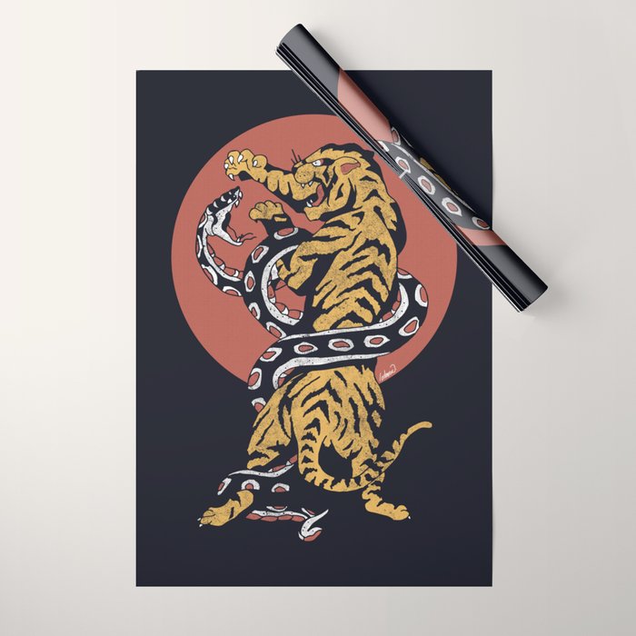 Classic Tattoo Snake vs Tiger Wrapping Paper Gallery Image 1