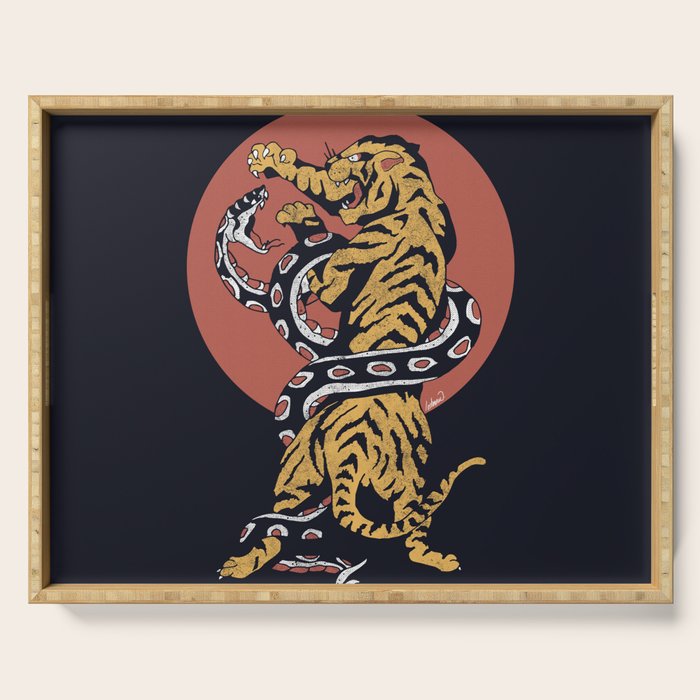 Classic Tattoo Snake vs Tiger Serving Tray Gallery Image 1